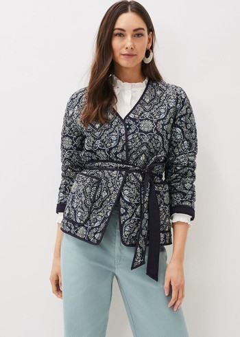 Phase Eight Polly Paisley Reversible Quilted Jackets Navy/Multicolor USA | 8970345-XL